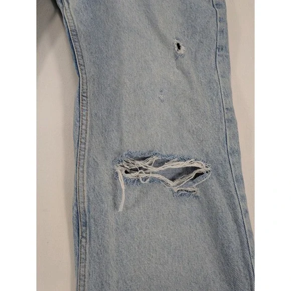ZARA Wide Leg Jeans Womens 6 100% Cotton Distressed Denim 90's Grunge y2k Preppy - Picture 6 of 12